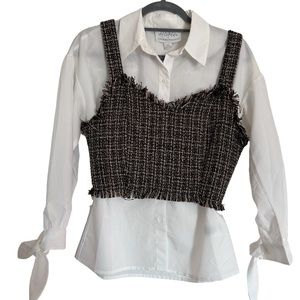 MARE MARE x ANTHROPOLOGIE tweed crop zipper brown white sweetheart neck XS, NWT